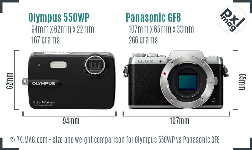 Olympus 550WP vs Panasonic GF8 size comparison