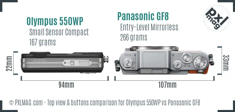 Olympus 550WP vs Panasonic GF8 top view buttons comparison