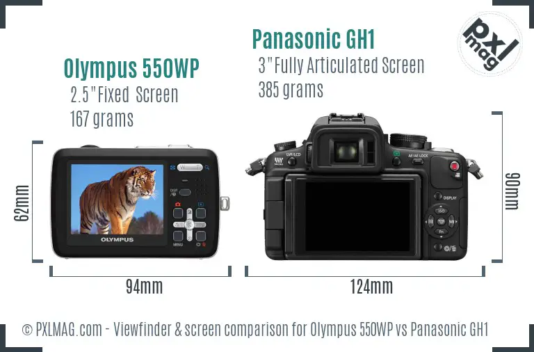 Olympus 550WP vs Panasonic GH1 Screen and Viewfinder comparison
