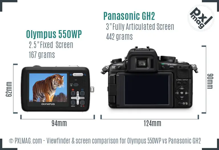 Olympus 550WP vs Panasonic GH2 Screen and Viewfinder comparison