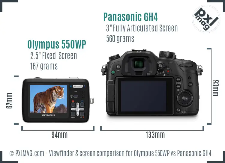 Olympus 550WP vs Panasonic GH4 Screen and Viewfinder comparison