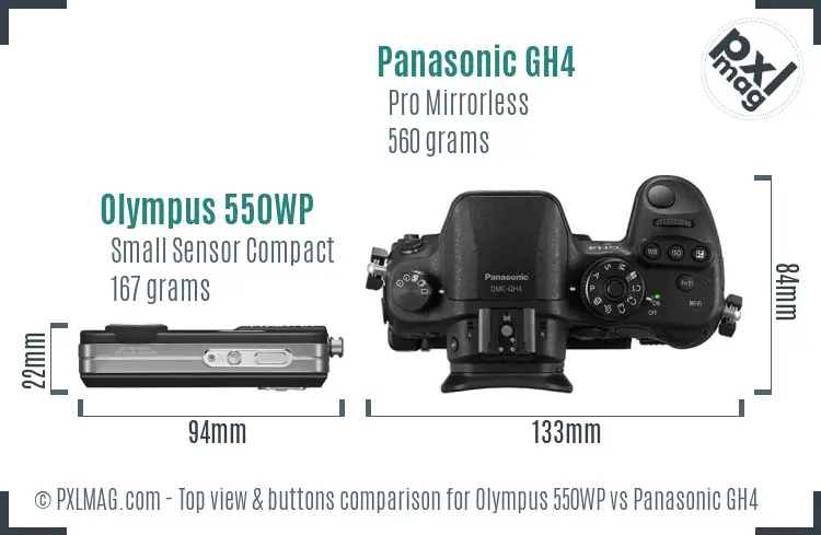 Olympus 550WP vs Panasonic GH4 top view buttons comparison