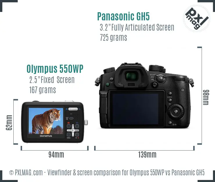 Olympus 550WP vs Panasonic GH5 Screen and Viewfinder comparison