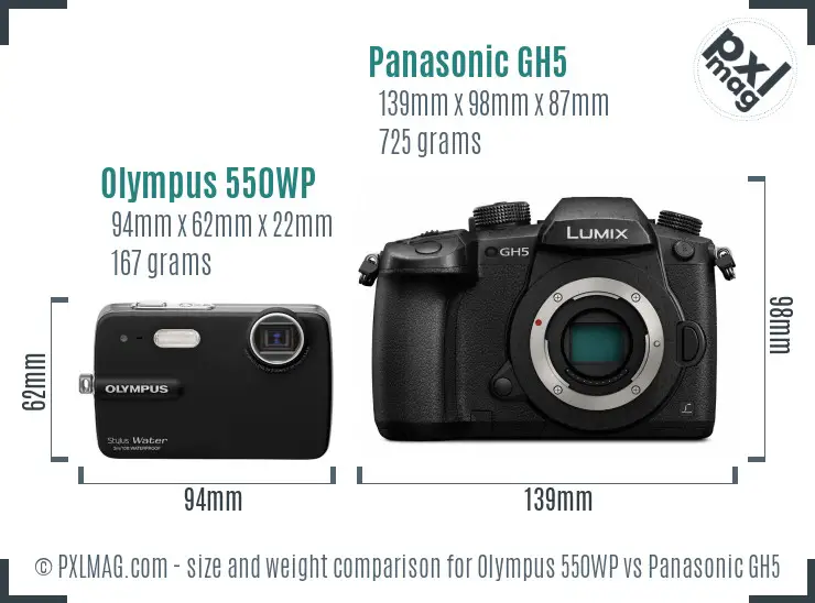 Olympus 550WP vs Panasonic GH5 size comparison