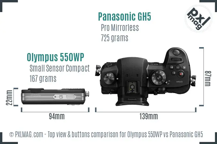 Olympus 550WP vs Panasonic GH5 top view buttons comparison