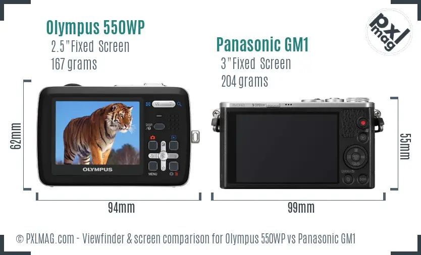 Olympus 550WP vs Panasonic GM1 Screen and Viewfinder comparison