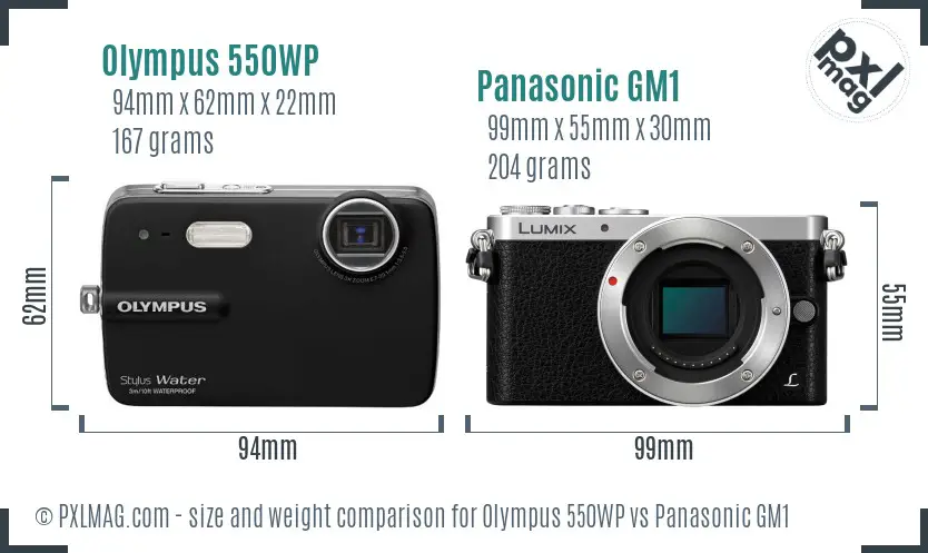 Olympus 550WP vs Panasonic GM1 size comparison