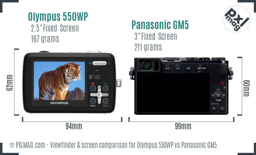 Olympus 550WP vs Panasonic GM5 Screen and Viewfinder comparison