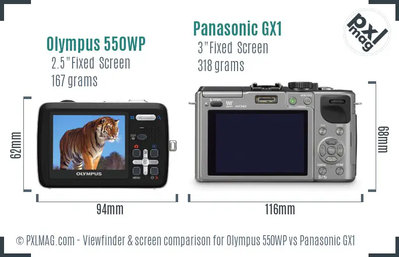 Olympus 550WP vs Panasonic GX1 Screen and Viewfinder comparison