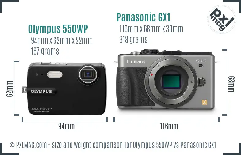 Olympus 550WP vs Panasonic GX1 size comparison