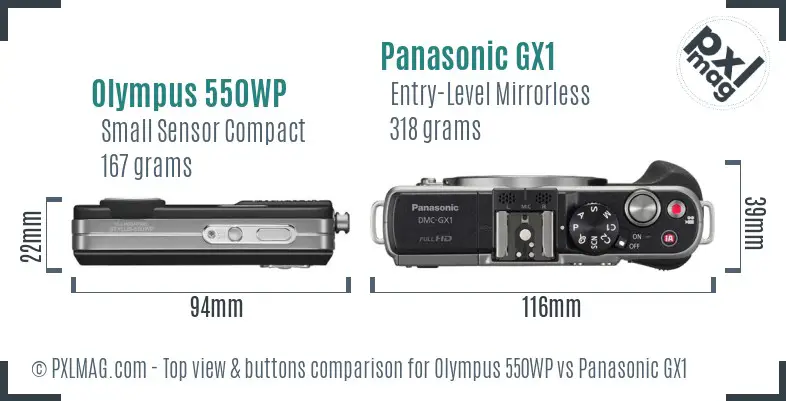 Olympus 550WP vs Panasonic GX1 top view buttons comparison