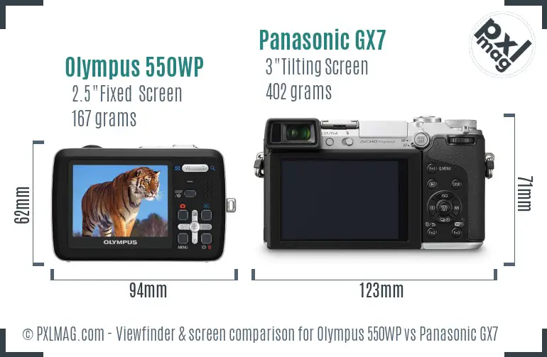 Olympus 550WP vs Panasonic GX7 Screen and Viewfinder comparison