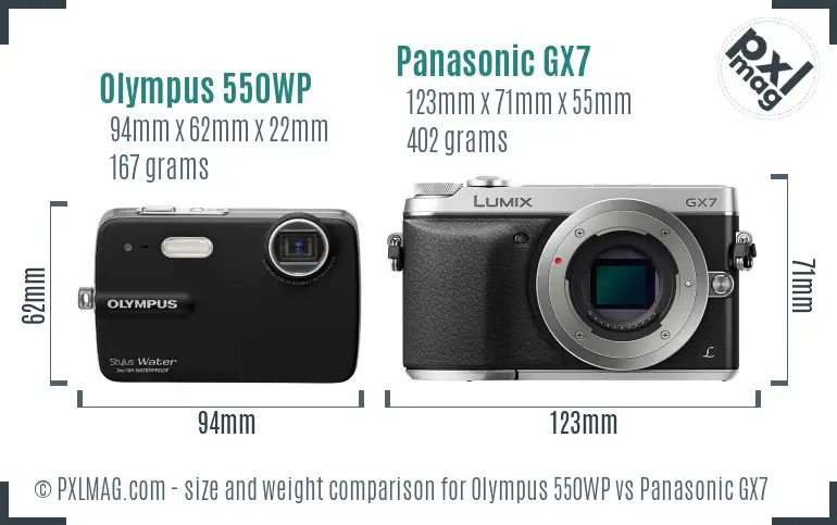Olympus 550WP vs Panasonic GX7 size comparison