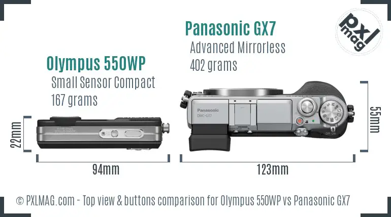 Olympus 550WP vs Panasonic GX7 top view buttons comparison
