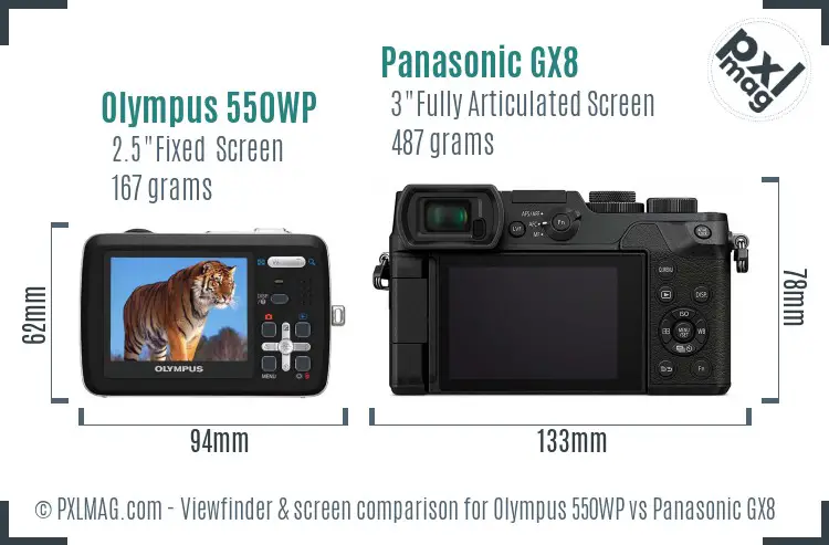 Olympus 550WP vs Panasonic GX8 Screen and Viewfinder comparison