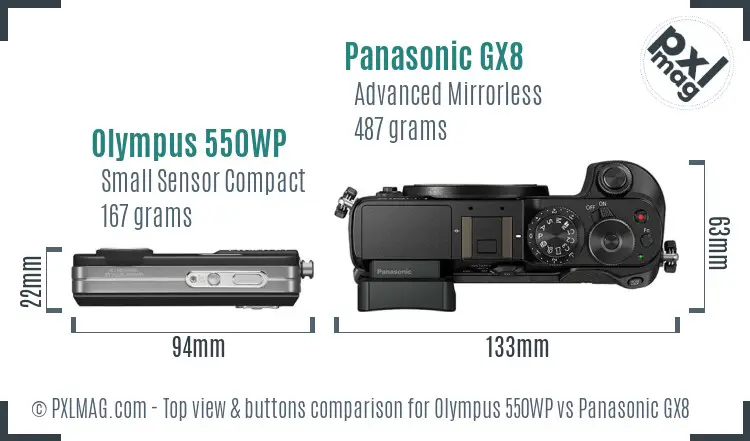 Olympus 550WP vs Panasonic GX8 top view buttons comparison