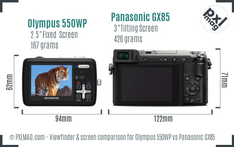 Olympus 550WP vs Panasonic GX85 Screen and Viewfinder comparison