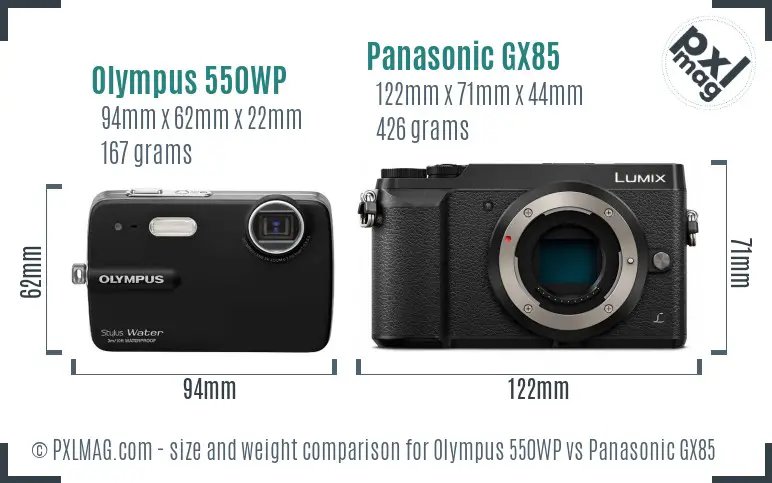 Olympus 550WP vs Panasonic GX85 size comparison