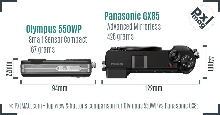 Olympus 550WP vs Panasonic GX85 top view buttons comparison