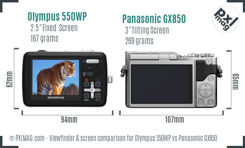 Olympus 550WP vs Panasonic GX850 Screen and Viewfinder comparison