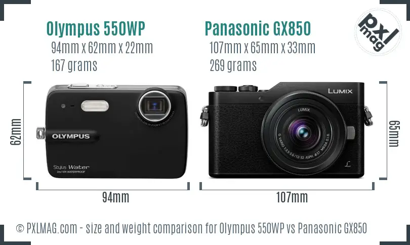 Olympus 550WP vs Panasonic GX850 size comparison