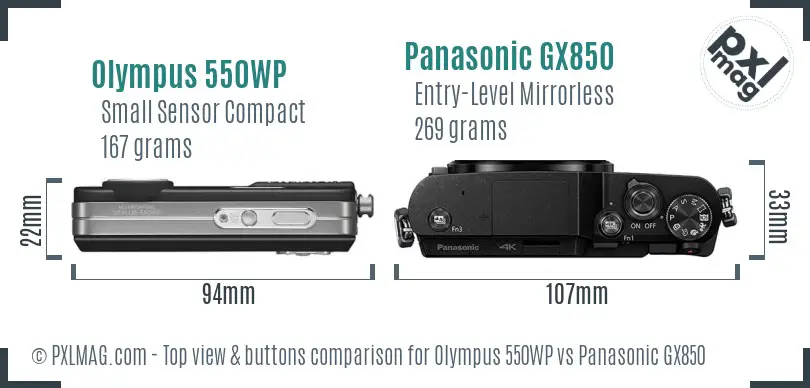 Olympus 550WP vs Panasonic GX850 top view buttons comparison