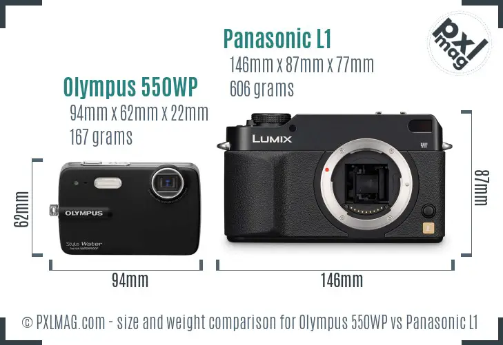 Olympus 550WP vs Panasonic L1 size comparison