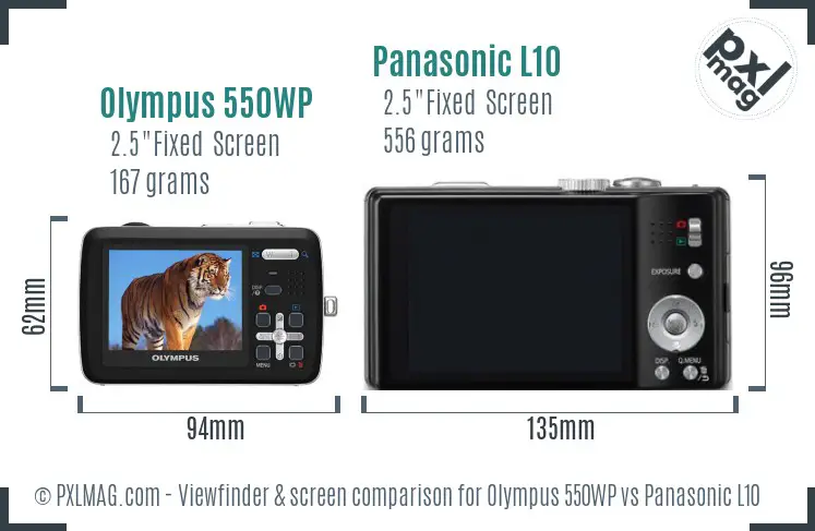 Olympus 550WP vs Panasonic L10 Screen and Viewfinder comparison