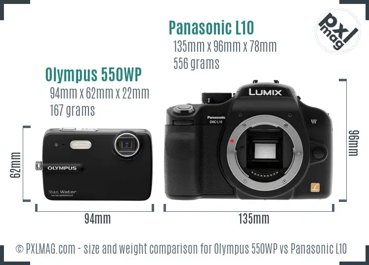 Olympus 550WP vs Panasonic L10 size comparison