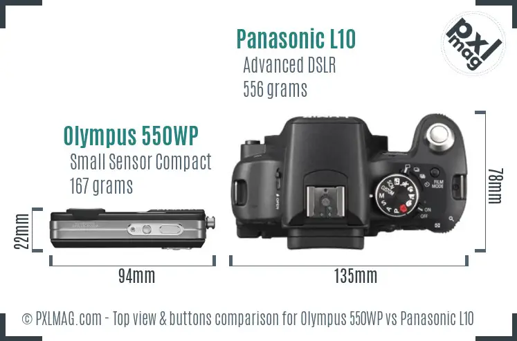 Olympus 550WP vs Panasonic L10 top view buttons comparison