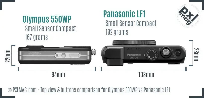 Olympus 550WP vs Panasonic LF1 top view buttons comparison