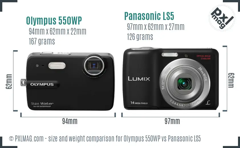 Olympus 550WP vs Panasonic LS5 size comparison