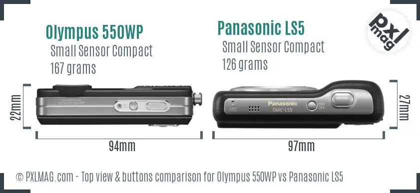 Olympus 550WP vs Panasonic LS5 top view buttons comparison