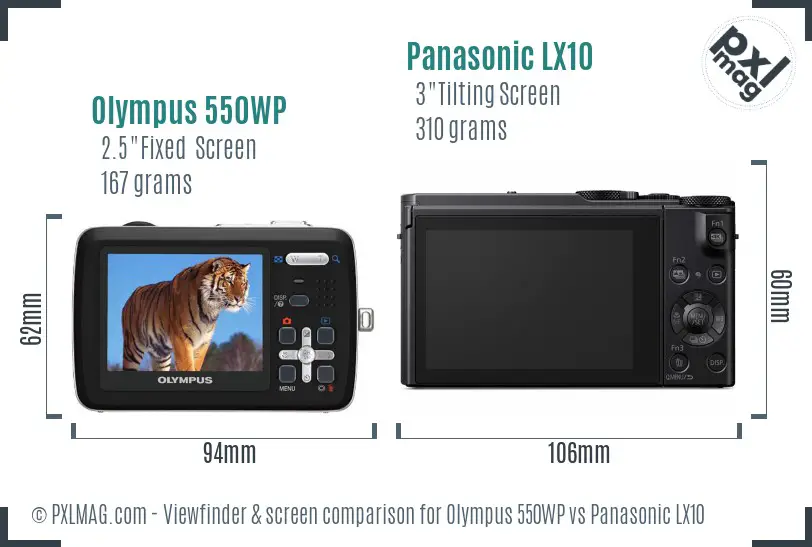 Olympus 550WP vs Panasonic LX10 Screen and Viewfinder comparison