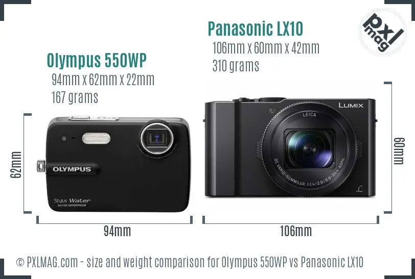 Olympus 550WP vs Panasonic LX10 size comparison