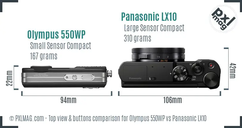 Olympus 550WP vs Panasonic LX10 top view buttons comparison