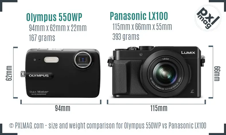 Olympus 550WP vs Panasonic LX100 size comparison