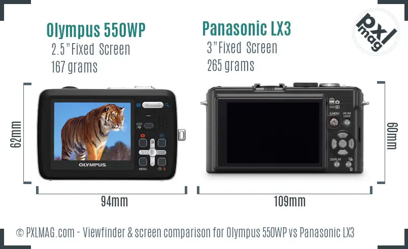 Olympus 550WP vs Panasonic LX3 Screen and Viewfinder comparison