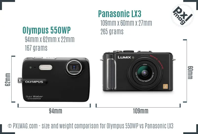 Olympus 550WP vs Panasonic LX3 size comparison