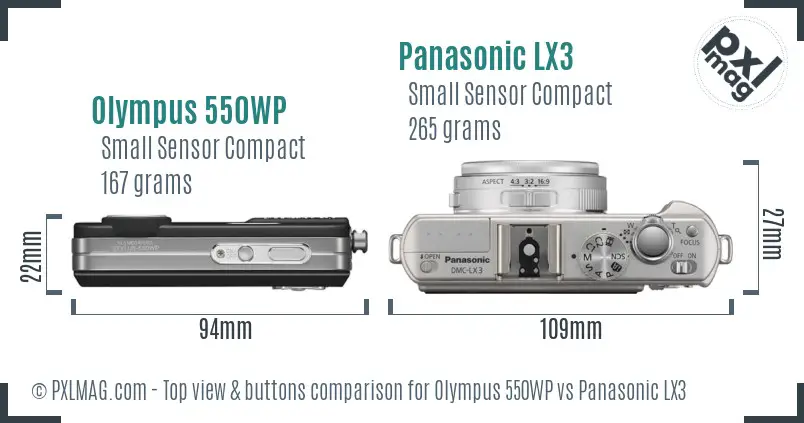 Olympus 550WP vs Panasonic LX3 top view buttons comparison