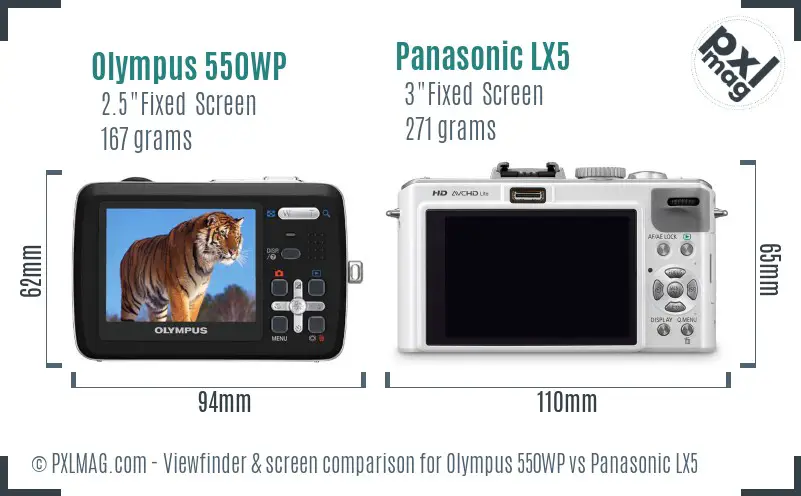 Olympus 550WP vs Panasonic LX5 Screen and Viewfinder comparison