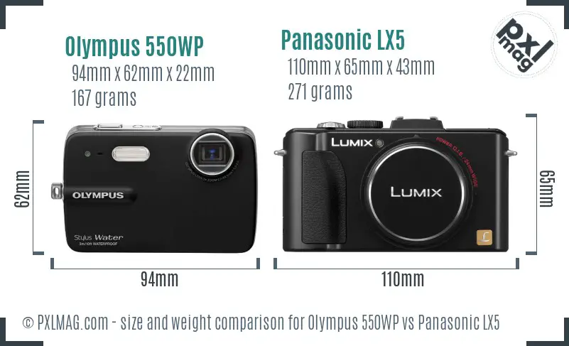 Olympus 550WP vs Panasonic LX5 size comparison