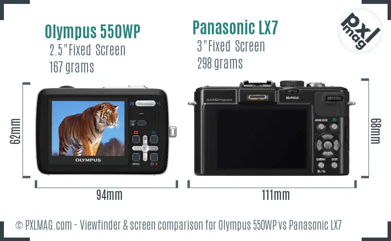 Olympus 550WP vs Panasonic LX7 Screen and Viewfinder comparison