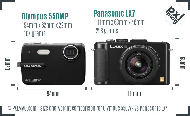 Olympus 550WP vs Panasonic LX7 size comparison