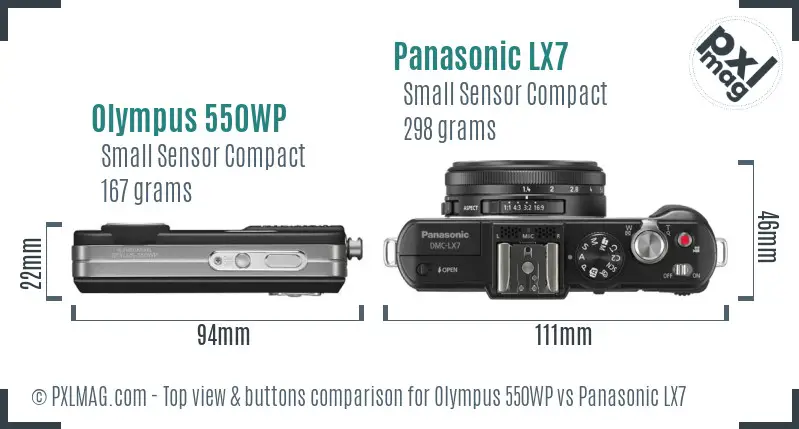 Olympus 550WP vs Panasonic LX7 top view buttons comparison