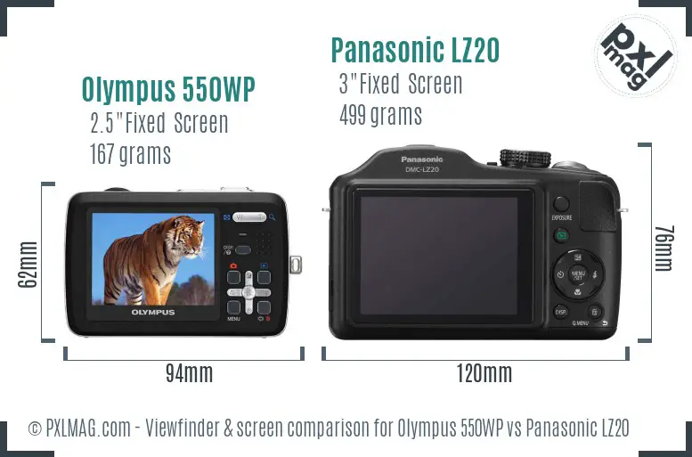 Olympus 550WP vs Panasonic LZ20 Screen and Viewfinder comparison
