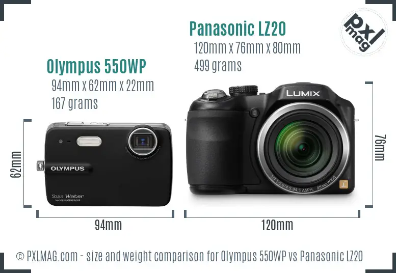 Olympus 550WP vs Panasonic LZ20 size comparison
