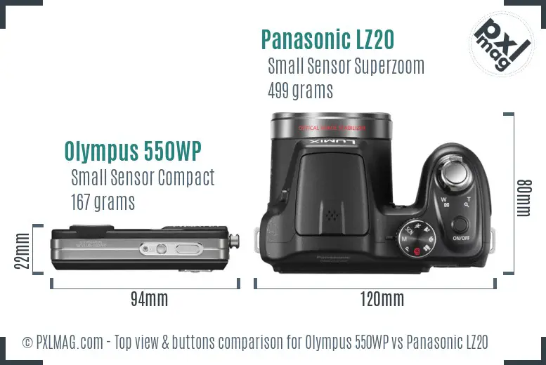 Olympus 550WP vs Panasonic LZ20 top view buttons comparison
