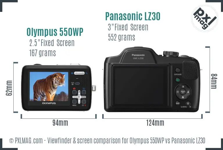 Olympus 550WP vs Panasonic LZ30 Screen and Viewfinder comparison