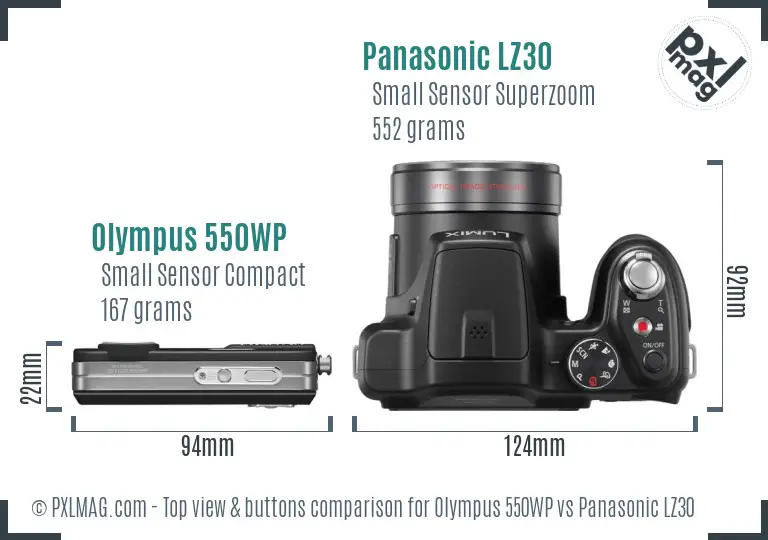 Olympus 550WP vs Panasonic LZ30 top view buttons comparison